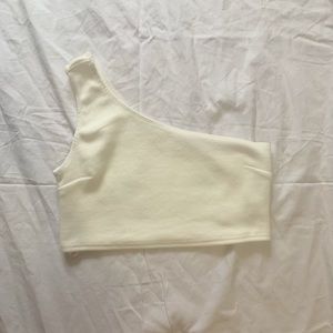 One shoulder white crop top